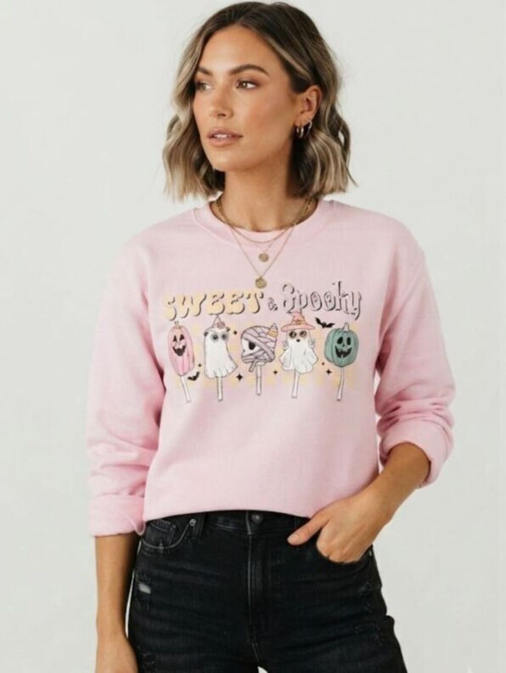 Whimsical Sweet & spooky pink Halloween sweatshirt